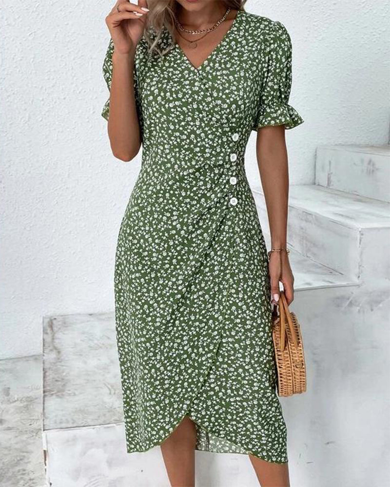 Rosa | Robe portefeuille élégante à imprimé fleuri et col en V