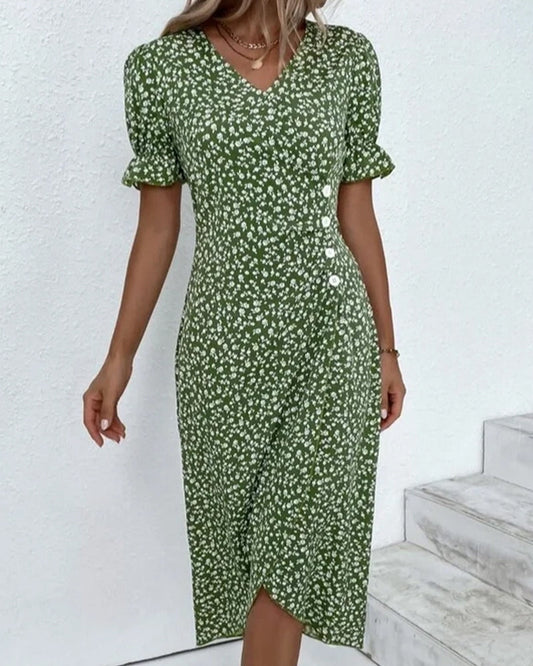 Rosa | Robe portefeuille élégante à imprimé fleuri et col en V