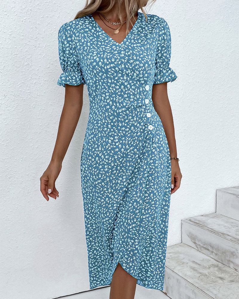 Rosa | Robe portefeuille élégante à imprimé fleuri et col en V