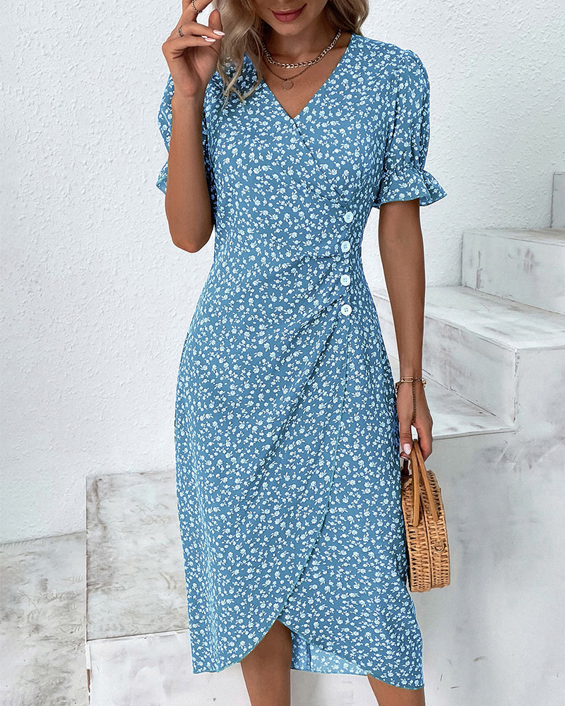 Rosa | Robe portefeuille élégante à imprimé fleuri et col en V