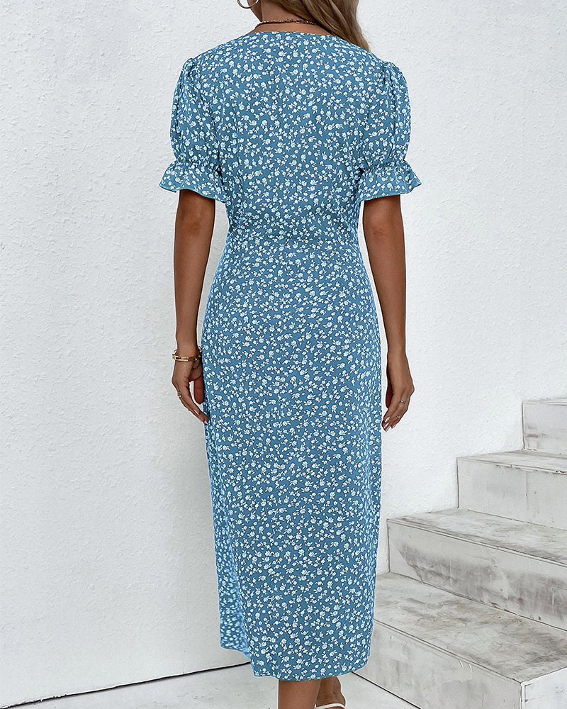 Rosa | Robe portefeuille élégante à imprimé fleuri et col en V