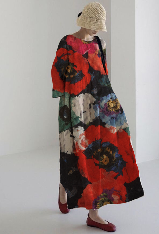 VICTORIA - ROBE DE VACANCES MIDI IMPRIMÉ VÉGÉTAL