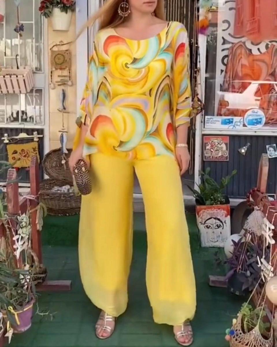 Ensemble deux pièces jaune à manches longues
