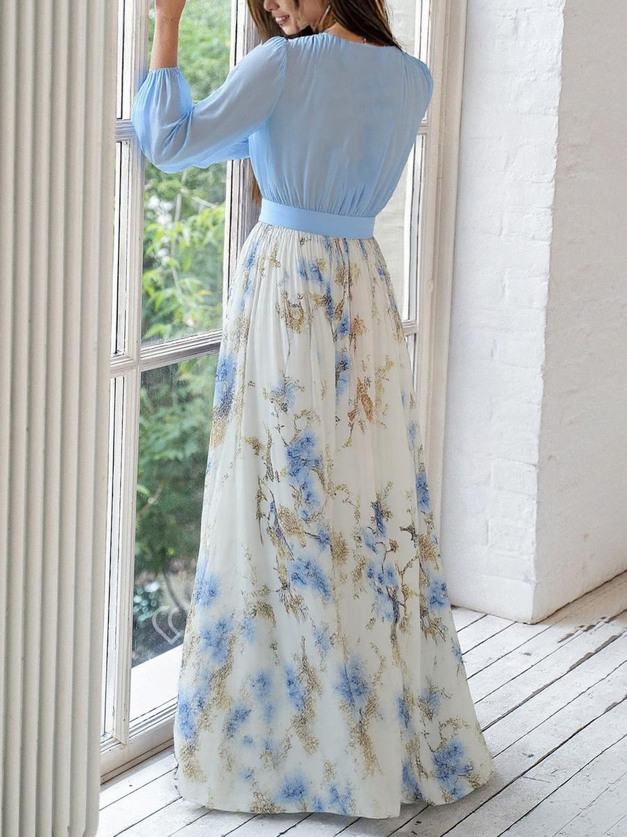 Superbe robe longue à col en V et imprimé floral