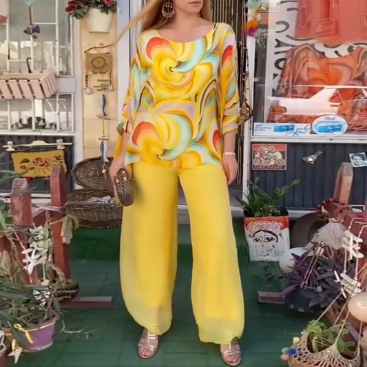 Ensemble deux pièces jaune à manches longues