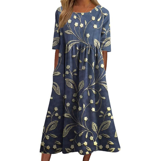 Marguerite | Robe mi-longue brodée de fleurs élégante