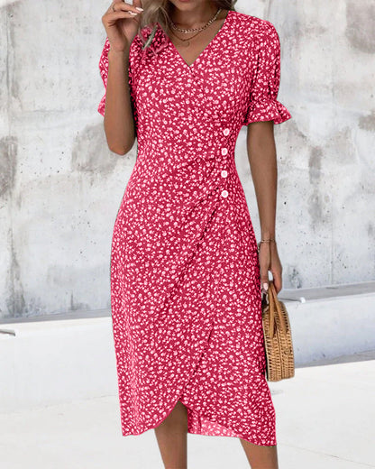 Rosa | Robe portefeuille élégante à imprimé fleuri et col en V