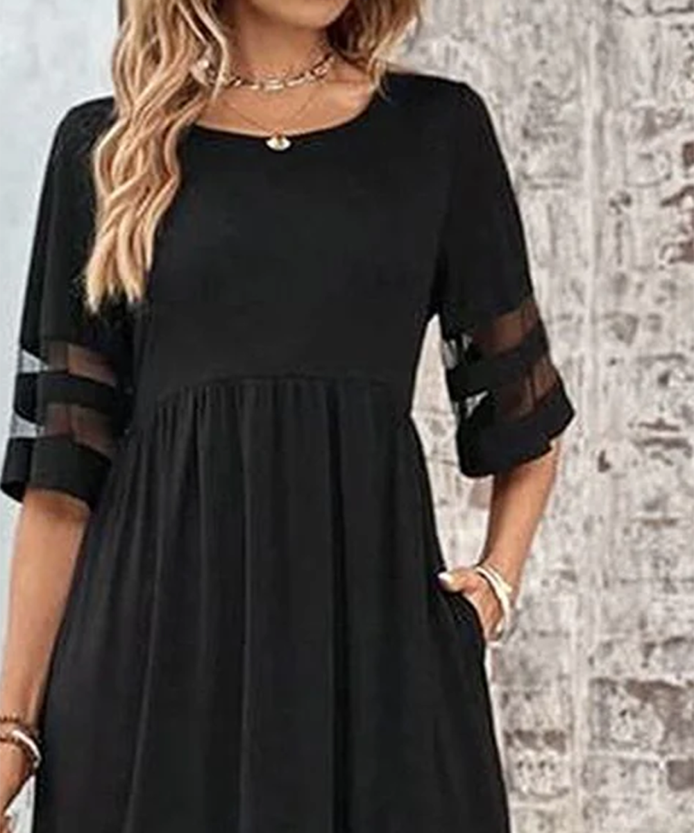 Robe longue noire unie à manches 3/4