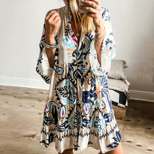 Mini-robe imprimée unique à manches longues