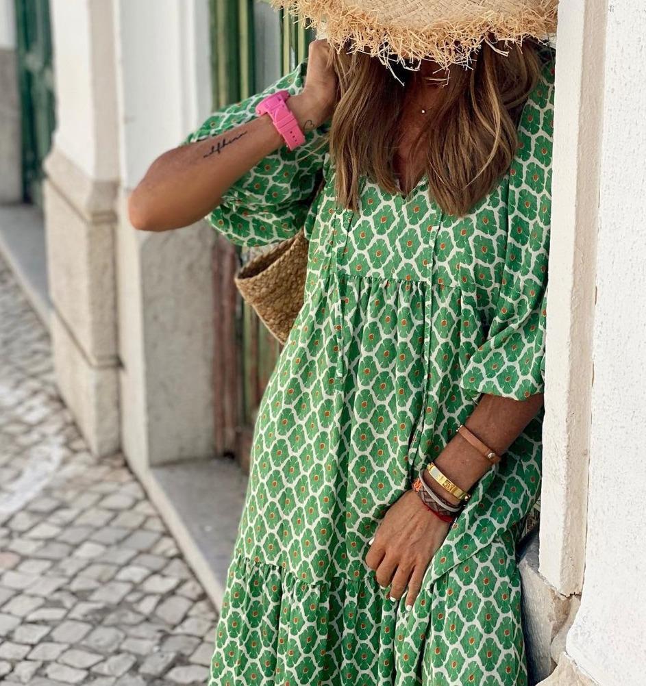 Robe longue verte bohème beauté