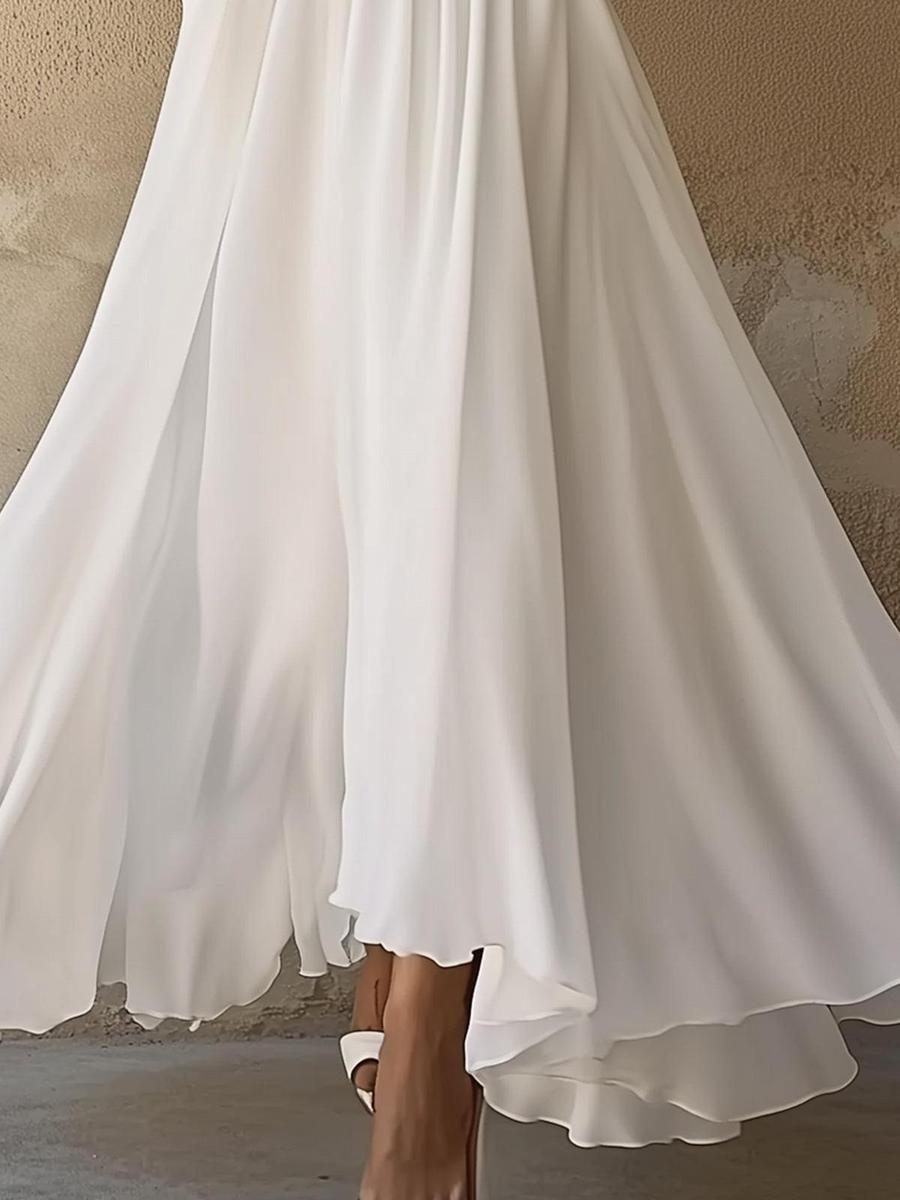 Robe longue vintage unie blanche à col en V