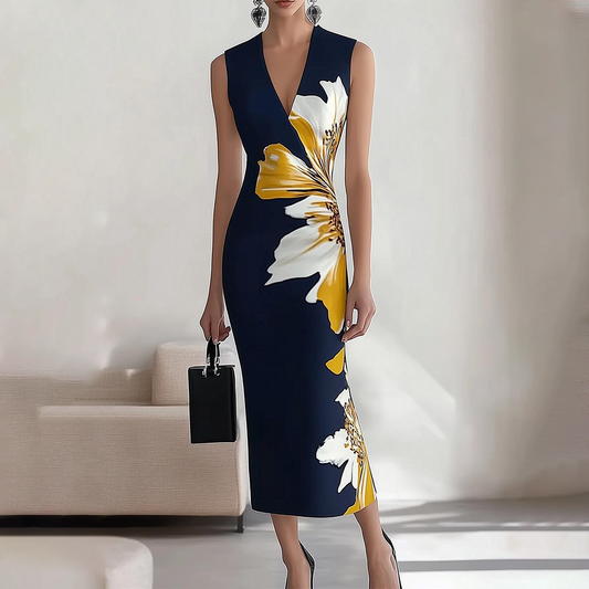 Robe longue élégante sans manches à imprimé floral