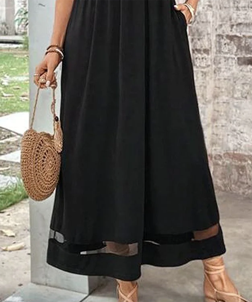 Robe longue noire unie à manches 3/4