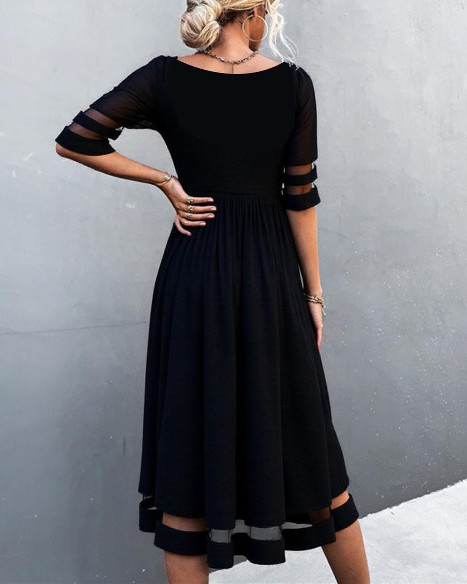 Robe longue noire unie à manches 3/4