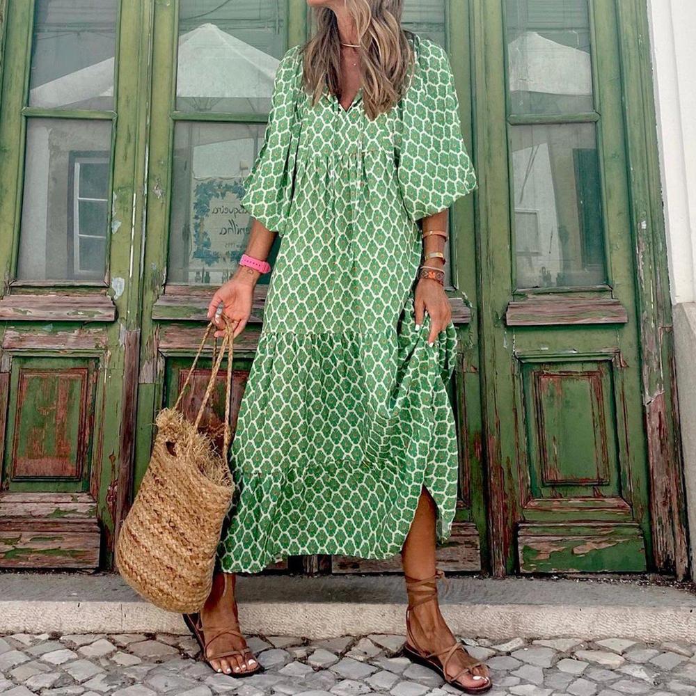 Robe longue verte bohème beauté