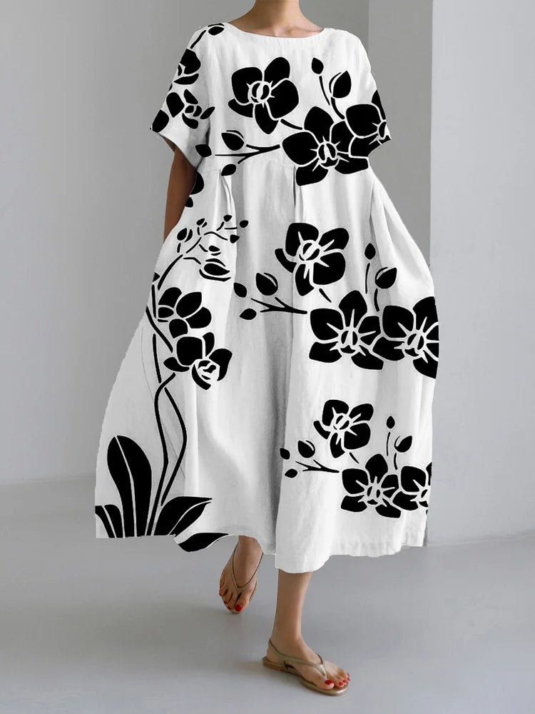 AVA - ÉLÉGANTE ROBE À FLEURS NOIRES