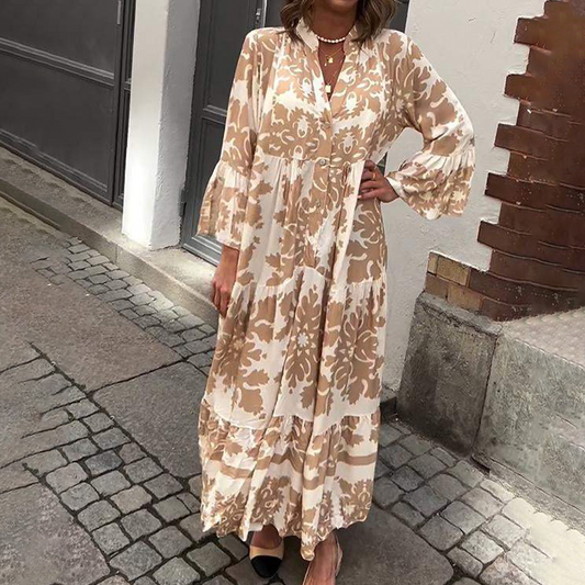 Robe longue attrayante à col en V et manches 3/4