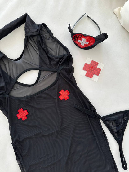 Lingerie Cosplay Infirmière Noire