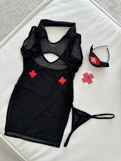 Lingerie Cosplay Infirmière Noire