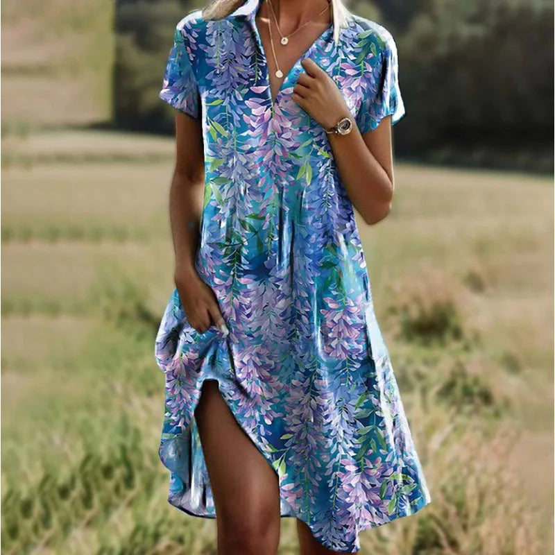 Carla™ | Robe florale boutonnée élégante à col en V