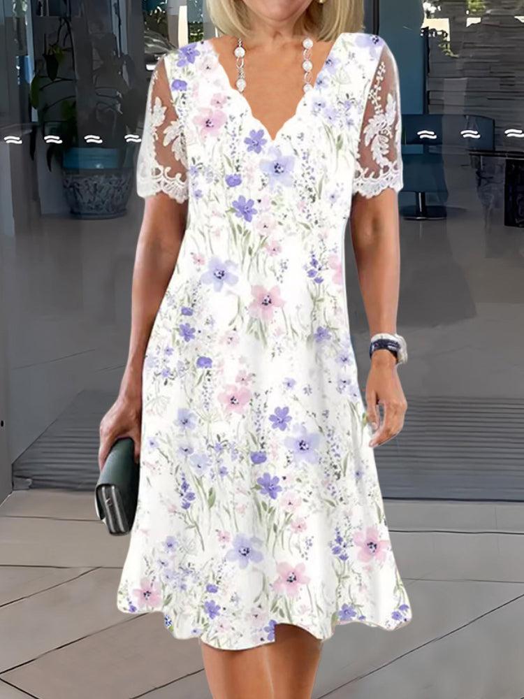 Mini-robe à manches courtes et imprimé floral jeune