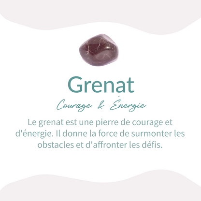 Bracelet "Chance & Joie" en Oeil de Tigre, Pierre de Soleil, Cornaline & Grenat