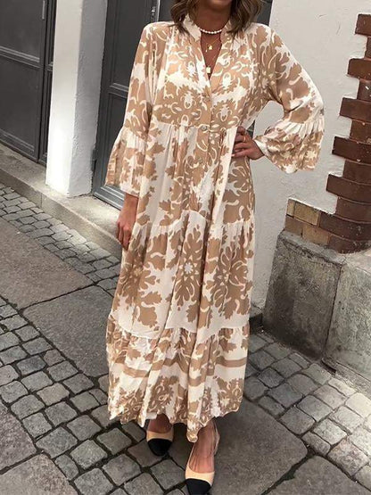 Robe longue attrayante à col en V et manches 3/4