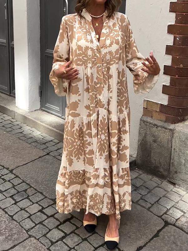 Robe longue attrayante à col en V et manches 3/4