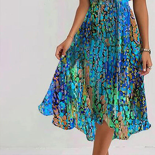 Robe midi spéciale bleue à manches courtes